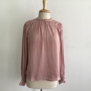 Rachel Zoe Pink Long Sleeve Pleated Shoulders Poet Sleeves Ruffled Neck Blouse S